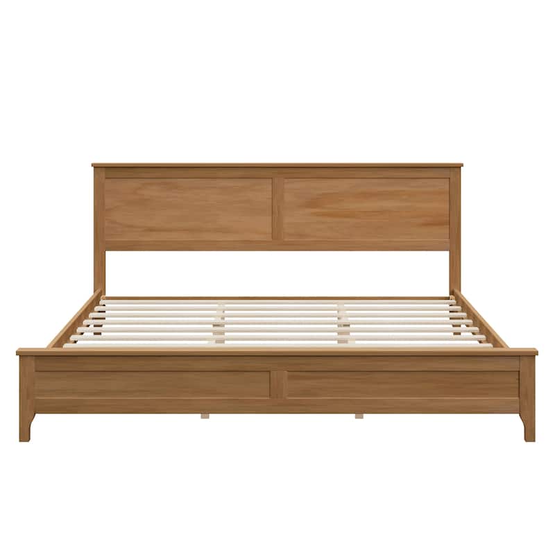 Modern Solid Wood King Size Platform Bed with Sturdy Wooden Slats Support