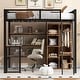 preview thumbnail 1 of 10, Full Size Black Metal Bed with Wardrobeand & Storage Shelves, Space-Saving Loft Bed Frame w/ Ladder, Full-Length Mesh Guardrail Black - Full