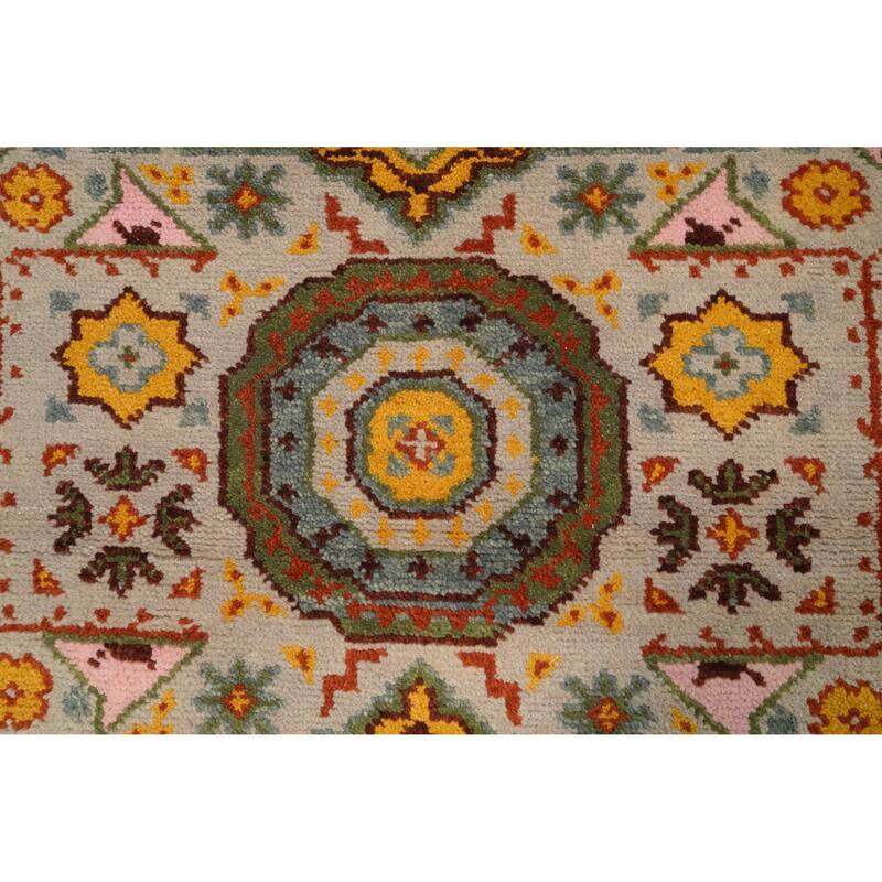 Hand Knotted Oriental 100% Wool Carpet Traditional Geometric Beige & Ivories Kazak Runner Rug - 7' 11'' X 2' 6''