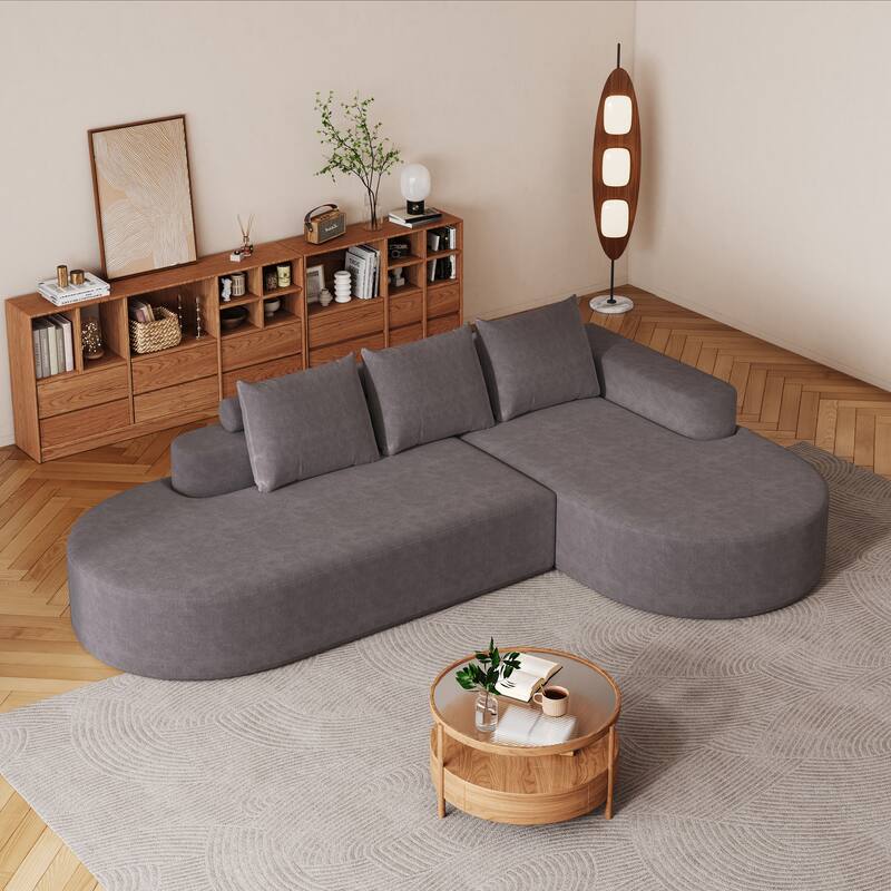 L Shaped Modular Curved Sectional Sofa, Chenille Upholstered 3 Seat Sofa, Corner Sofa with 3 Pillows for Living Room, Bedroom