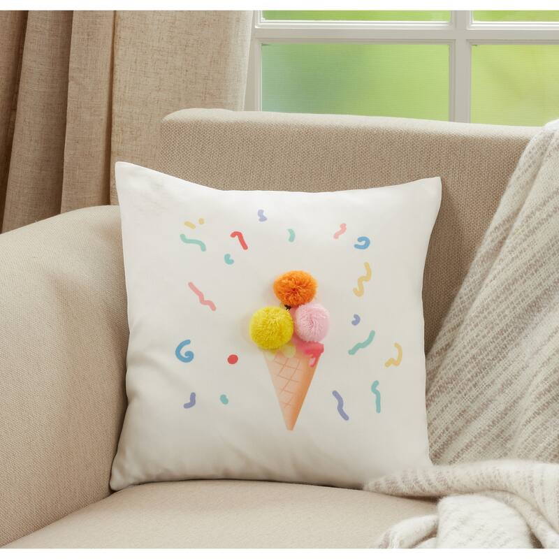 Ice Cream Cone Pom Pom Throw Pillow