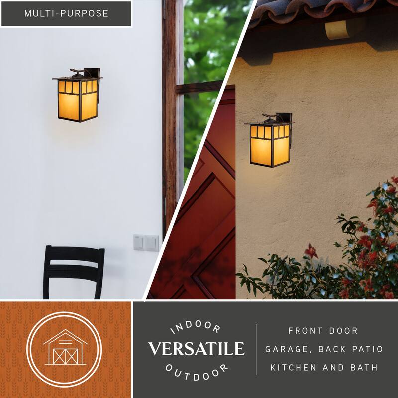 Mission 1 Light Bronze Rectangle Outdoor Wall Lantern Honey Glass - 9-in W x 12.5-in H x 11-in D