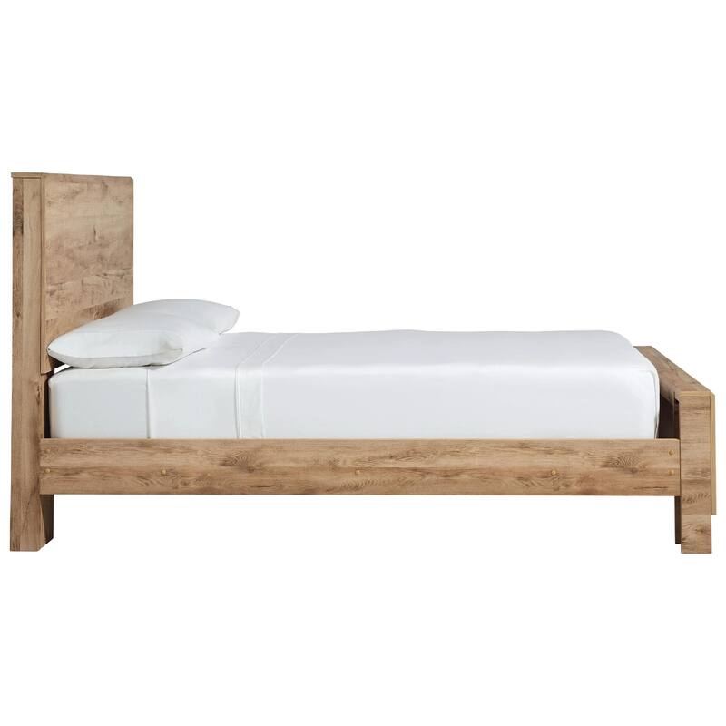Oma King Size Panel Bed with Golden Rustic Finish, Brown Wood