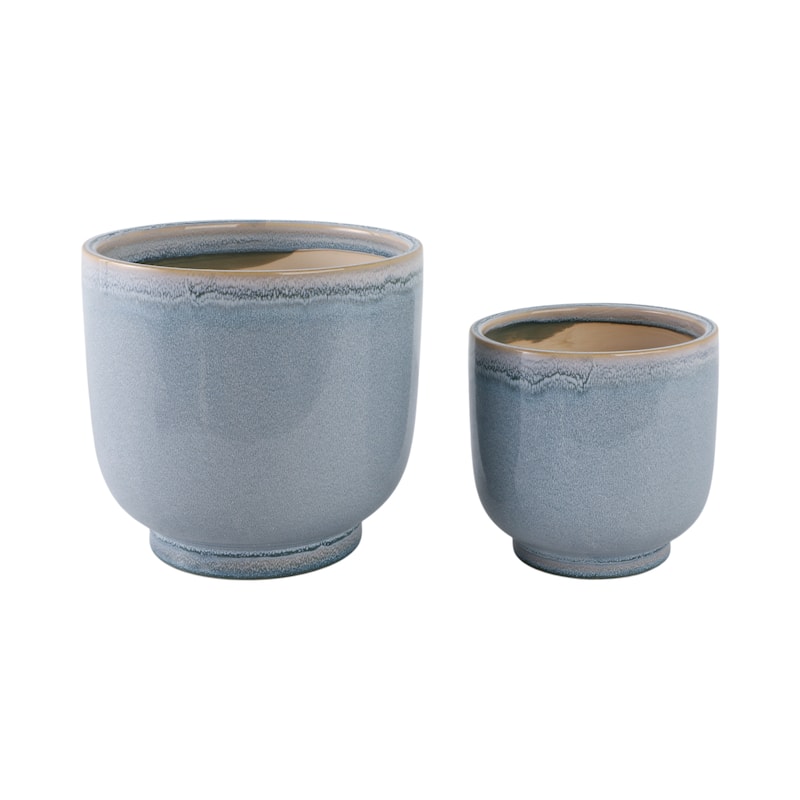 Stoneware Planters Drainage Holes and Glossy Glazed Finish (Set of 2)