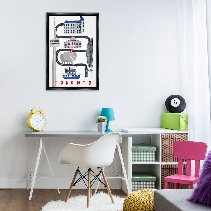 Stupell Toronto Whimsical Travel City Framed Floater Canvas Wall Art Design By Carla Daly