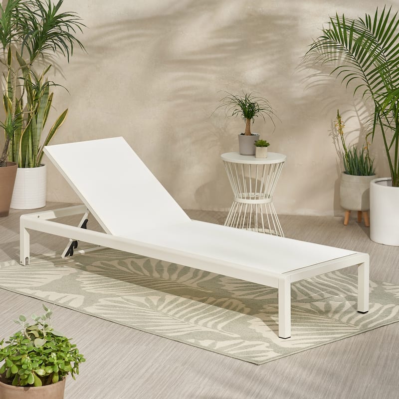 Cape Coral Chaise Lounge White Outdoor Adjustable Mesh Patio Furniture with Wheels 77in