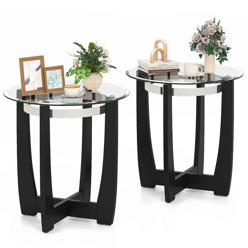 Costway 1/2 PCS 24" Round Side Table Glass End Table with Tempered - See Details
