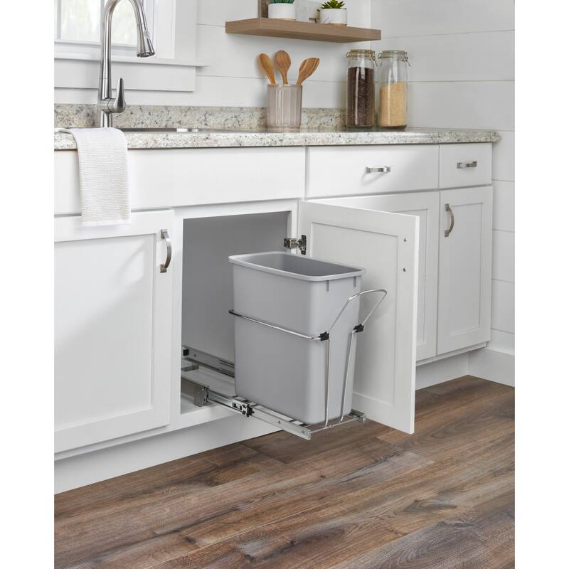 Rev-A-Shelf Universal Waste Pullout with Single Gray 20 qt. Container