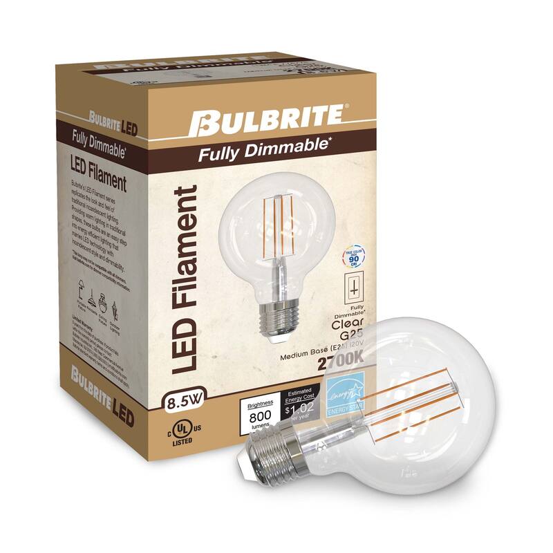 Bulbrite Pack of (4) Dimmable Clear Filament Medium (E26) LED Bulb