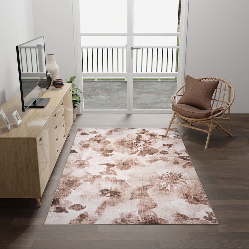 Licensed HGTV Everyday Chic Soft Flannel Zero Pile Printed Non-Slip Washable Indoor Area Rug