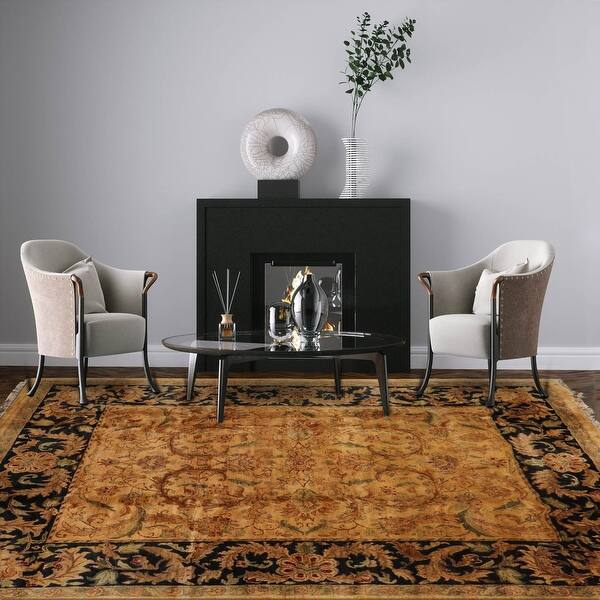 Hand Knotted Agra Light Gold 100% Wool Traditional Oriental Area Rug ...