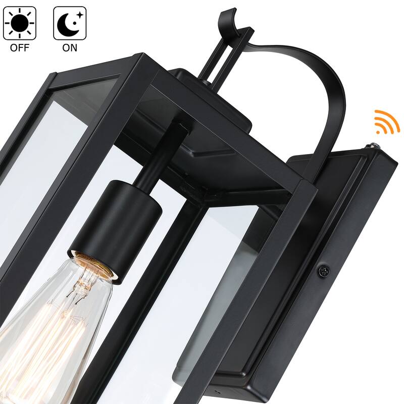 2-pack 17.7 in. 1-Light Matte Black Outdoor Wall Lantern Sconce with Clear Glass（Dusk to Dawn could be chosen）