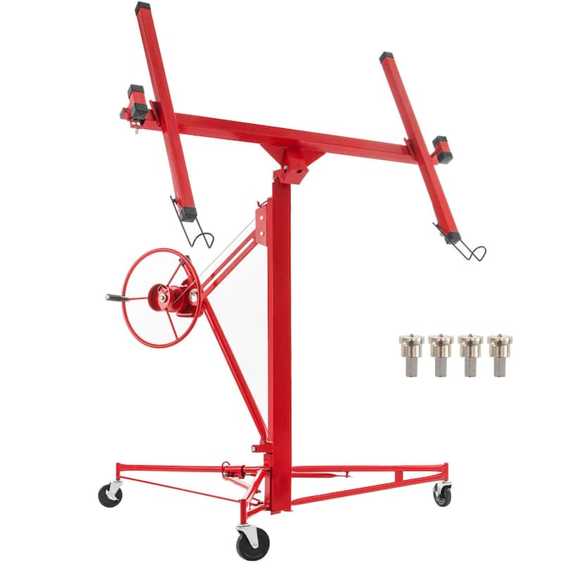 Drywall Rolling Lifter Panel with Telescopic Arm & 3 Lockable Wheels - 150 lbs - Orange