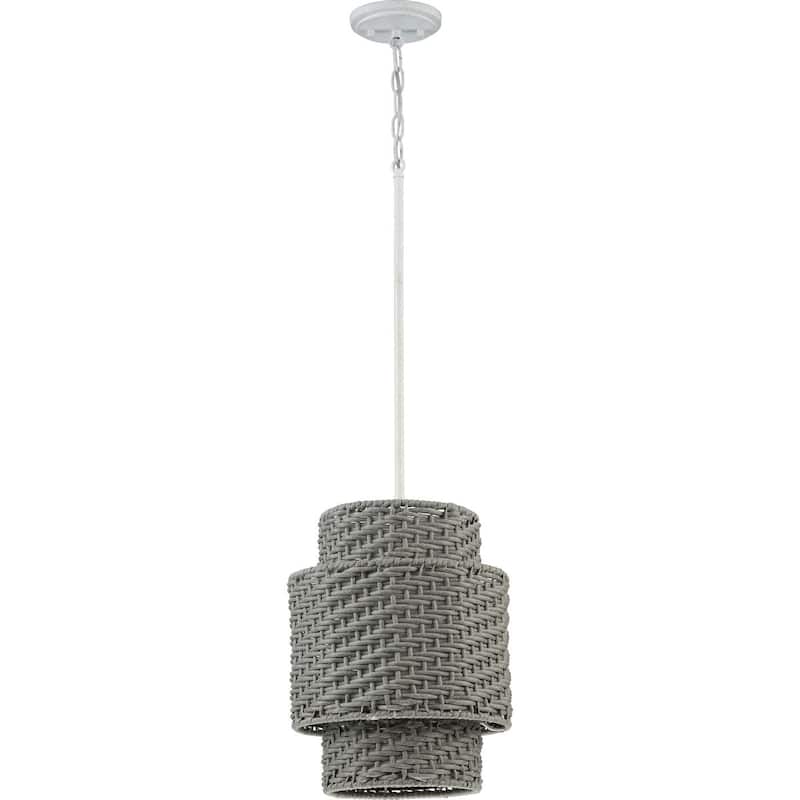 Manteo One-Light Cottage White with Weathered Grey Rattan Indoor Outdoor Hanging Pendant Light - 12 in x 12 in x 16.625 in - 12 in x 12 in x 16.625 in