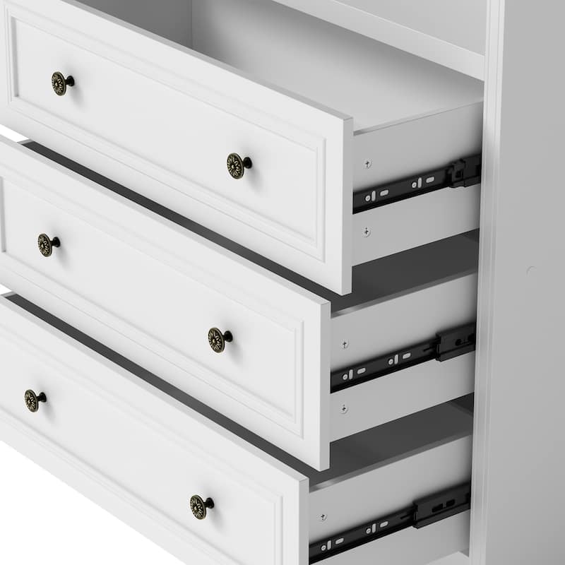 Modular White Bookcase with LED Lights & Glass Doors, 86.6" Tall Arched Display Cabinet Solid WoodStorage Cabinet