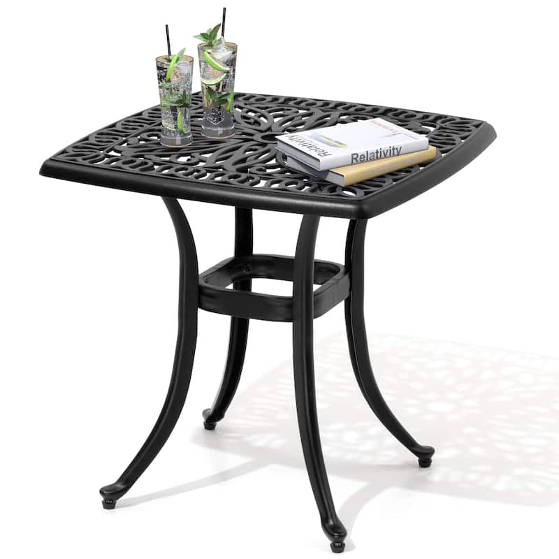 Pellebant Outdoor Cast Aluminum Side Table with Umbrella Hole - 21 inches long * 21 inches wide * 20.9 inches high - Black