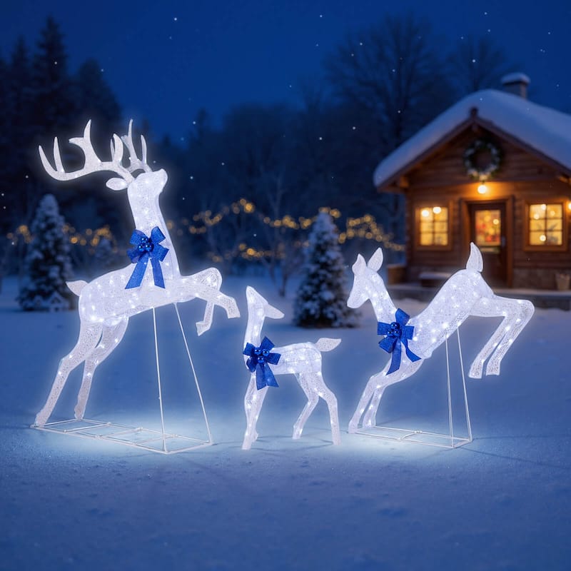 Costway 3 PCS Lighted Christmas Reindeer Family Set Holiday Decoration - See Details - White