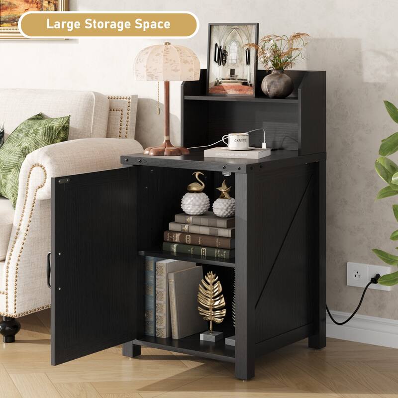 Nightstand End Table Side Table with Charging Station, Storage Cabinet with Adjustable Storage Shelf