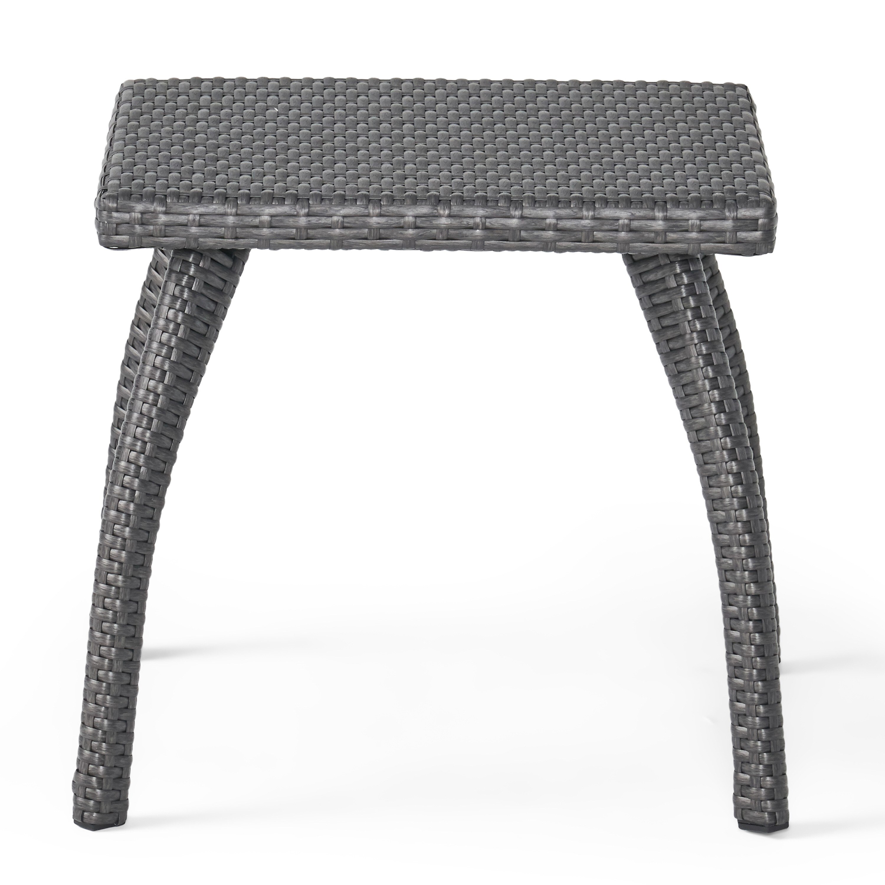 Honi Side End Table, Square 19 Inch, Gray Outdoor Rattan, Iron, Curved Legs