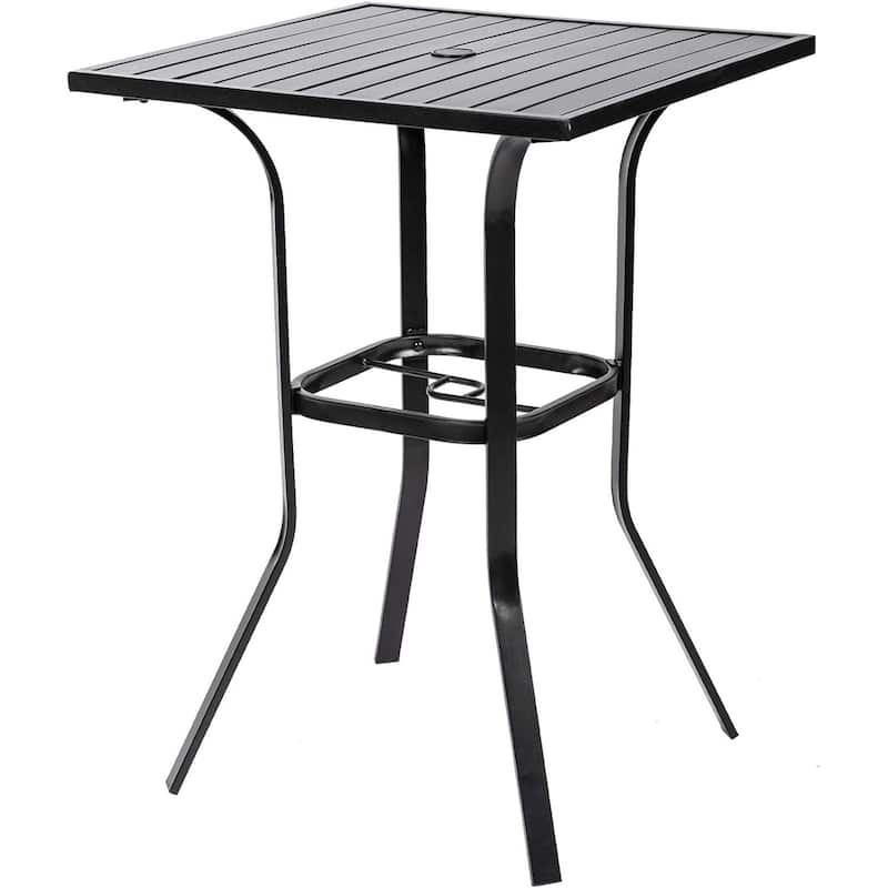 Suncrown 39'' Height Outdoor Patio Square Metal Slatted Top Bar Bistro Table with 1.57" Umbrella Hole