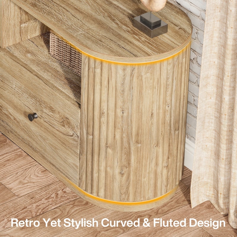 70.8" Wood TV Stand for TVs up to 80 Inch, Farmhouse Entertainment Center with 3 Drawer and Open Storage Shelves