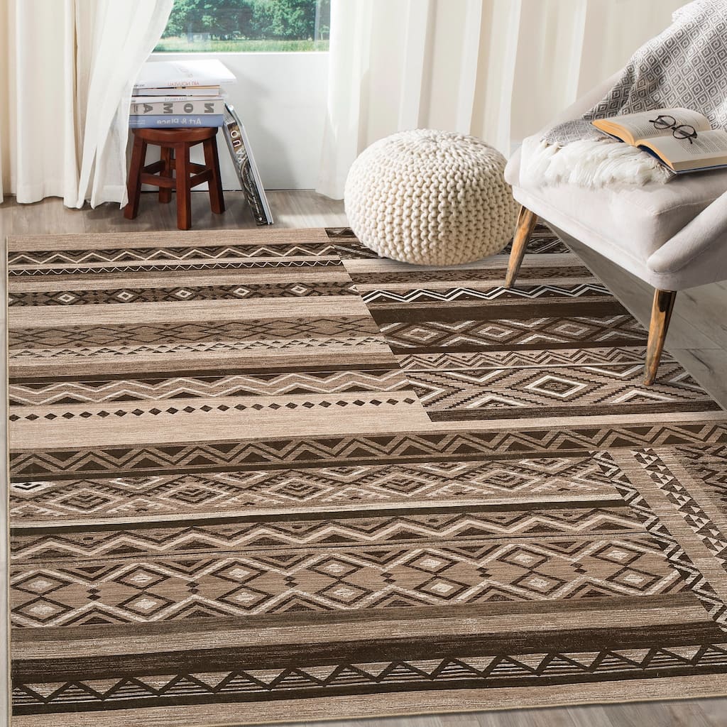 Area Rug Washable Living Room Rugs Vintage Geometric Area Rug Soft Low Pile Non-Slip Area Rug
