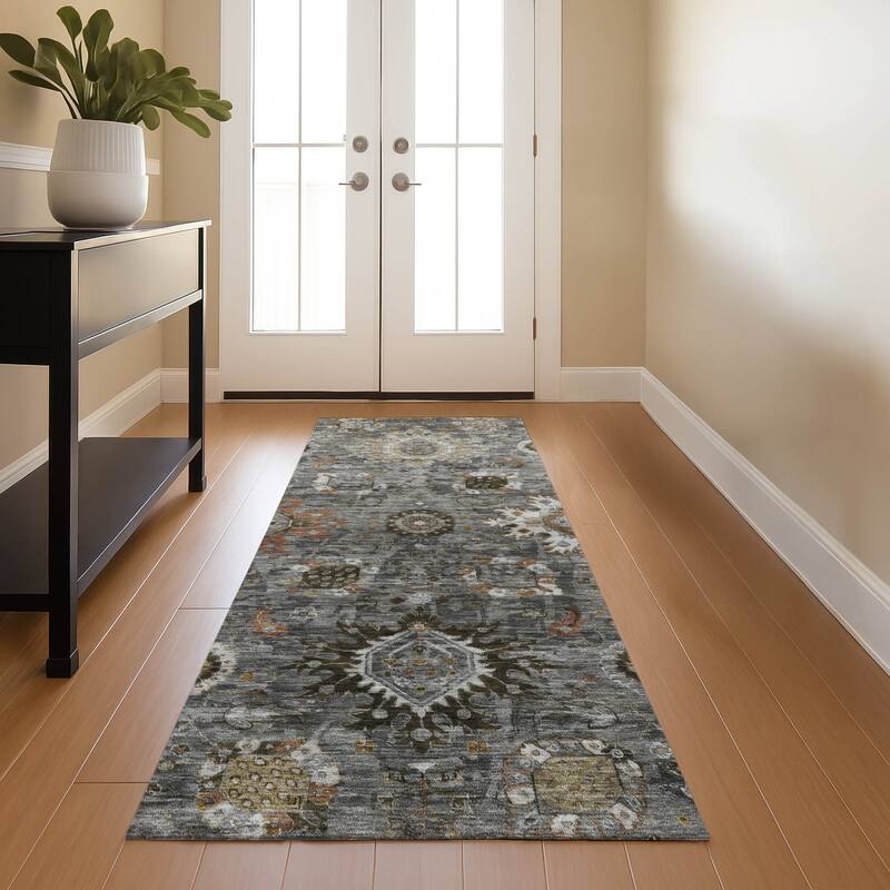 Premium Washable Super Soft Traditional Kashan Mayfield Rug - Pewter - 2'3" x 7'6"