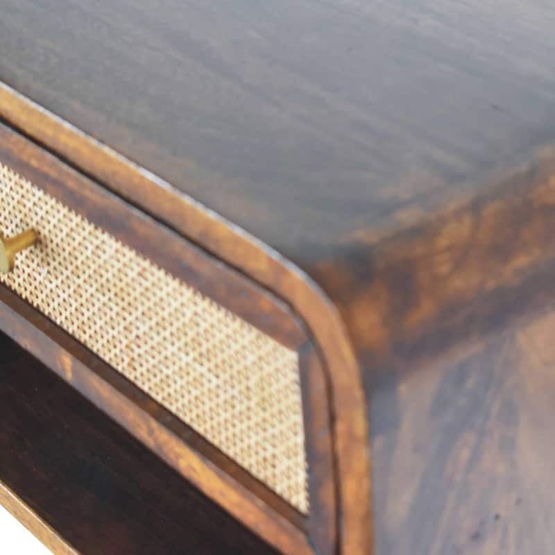 Artisan Furniture Solid Wood Chestnut Wall Mounted Open Woven Bedside, Brown with One Shelf and One Drawer