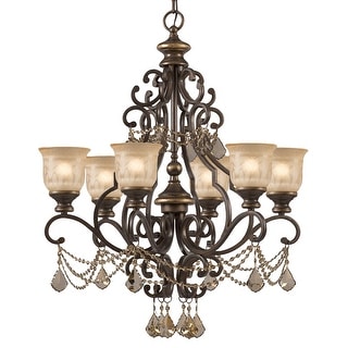 Norwalk 6 Light Golden Teak Crystal Chandelier - 28'' W x 32'' H