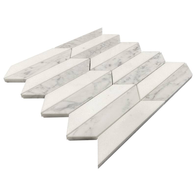 Thassos & Carrara Marble Picket Water Jet Polished Mosaic Tile