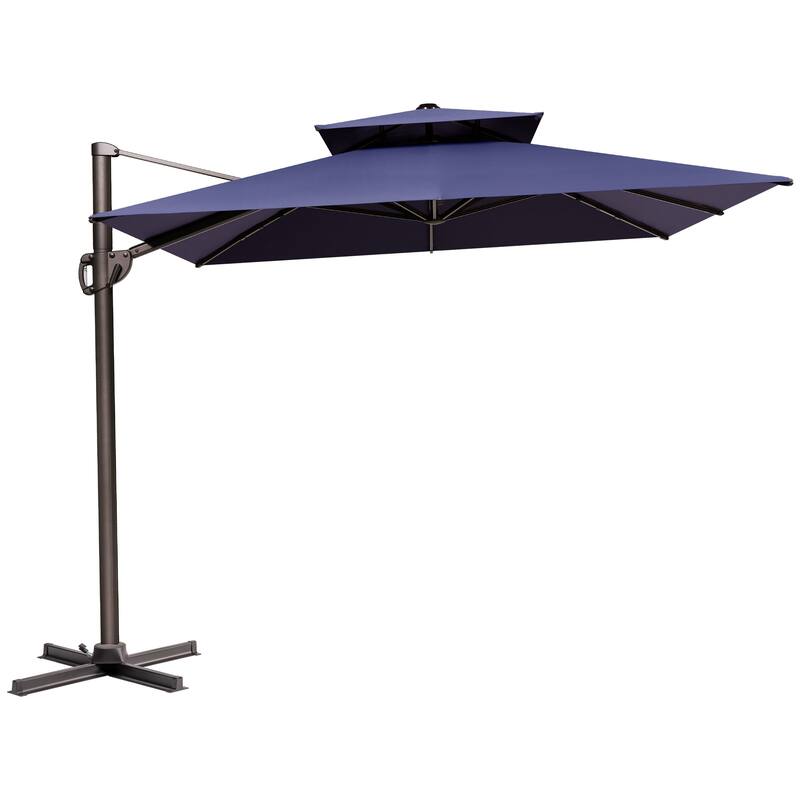 9 x 11.5 FT Patio Outdoor Patio Dual Top Cantilever Umbrella with No Base - Navy Blue