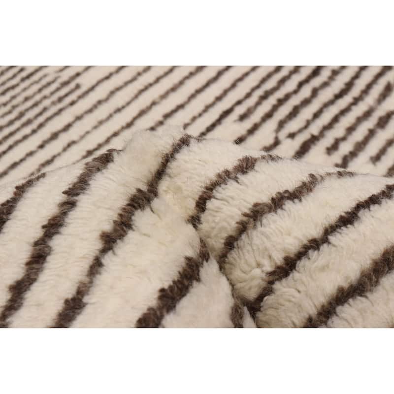 ECARPETGALLERY Hand-knotted Tangier Cream, Dark Brown Wool Rug - 8'0 x 9'11