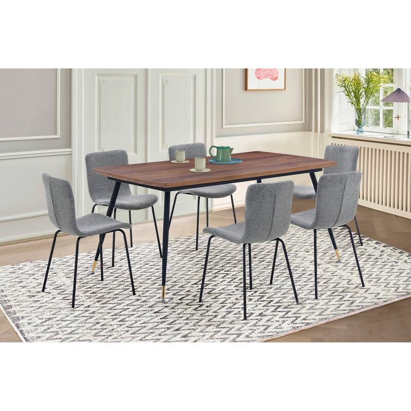 Messina and Gillian Light Grey Fabric 7 Piece Rectangular Dining Set - Grey
