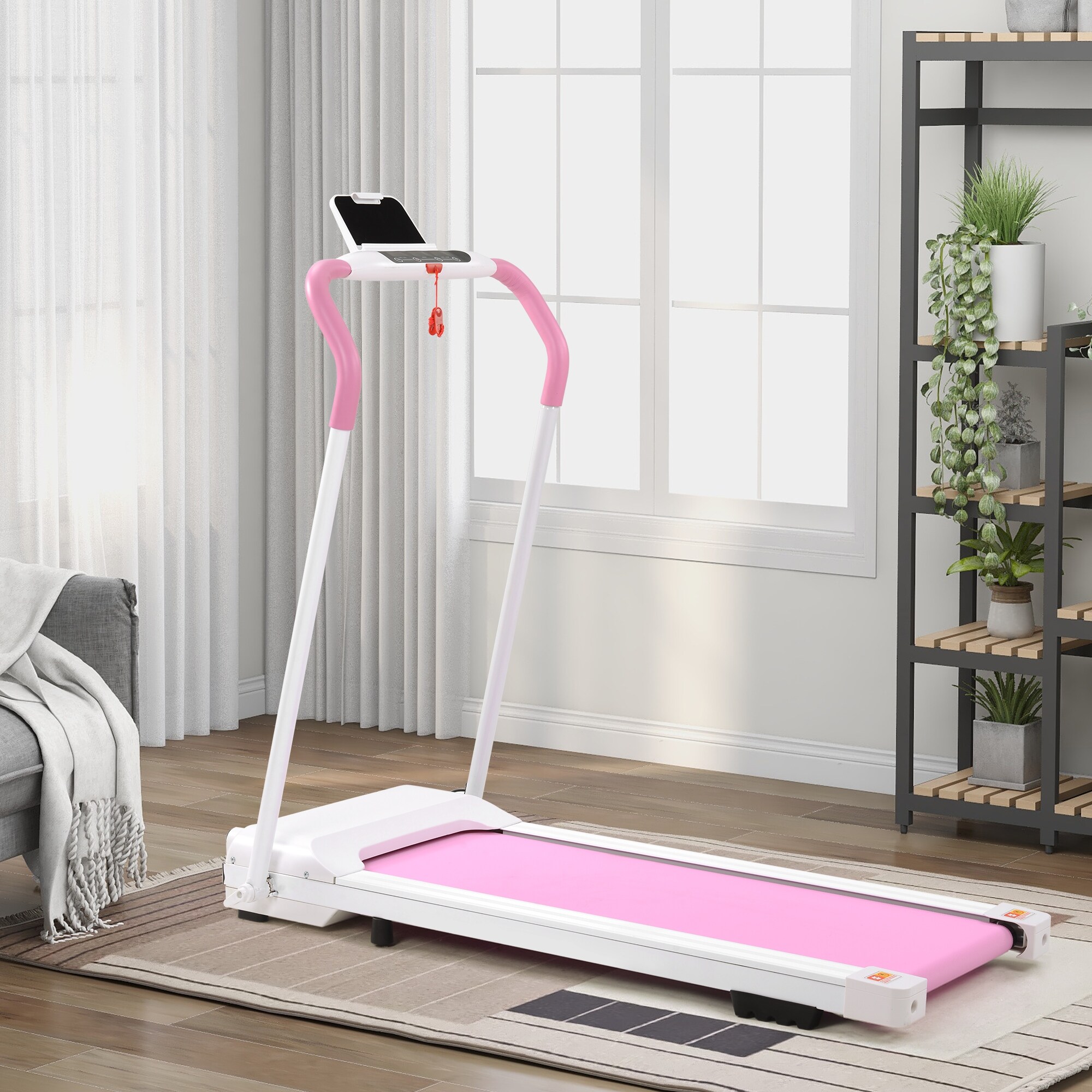 Electric motorized treadmill 500w portable on sale folding running machine fitness pink