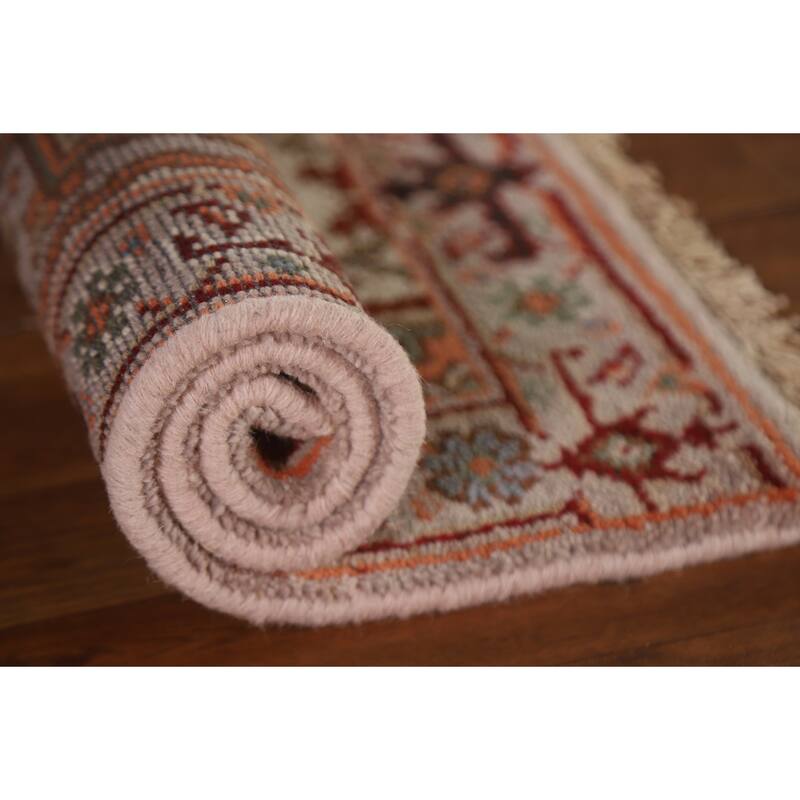 Geometric Heriz Serapi Indian Rug Hand-Knotted Grey Wool Carpet - 2'0"x 3'0"