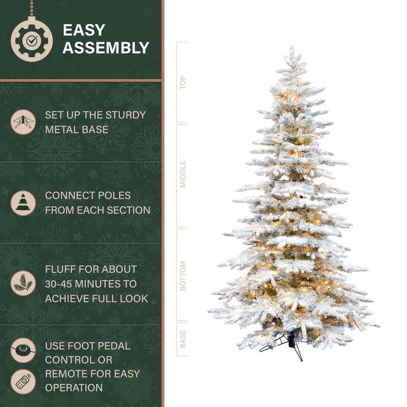 Fraser Hill Farm 10-Ft. Flocked Pine Valley Artificial Christmas Tree with Smart String Lighting
