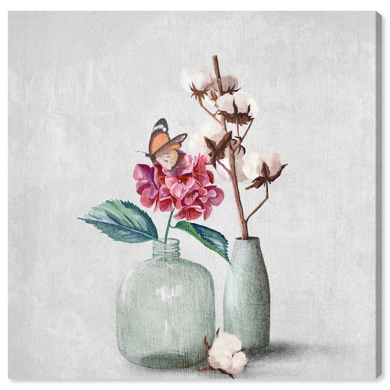 Wynwood Studio Canvas Floral and Botanical Contemporary Jug Florals White and Rose Pink Farmhouse Wall Art Canvas Print