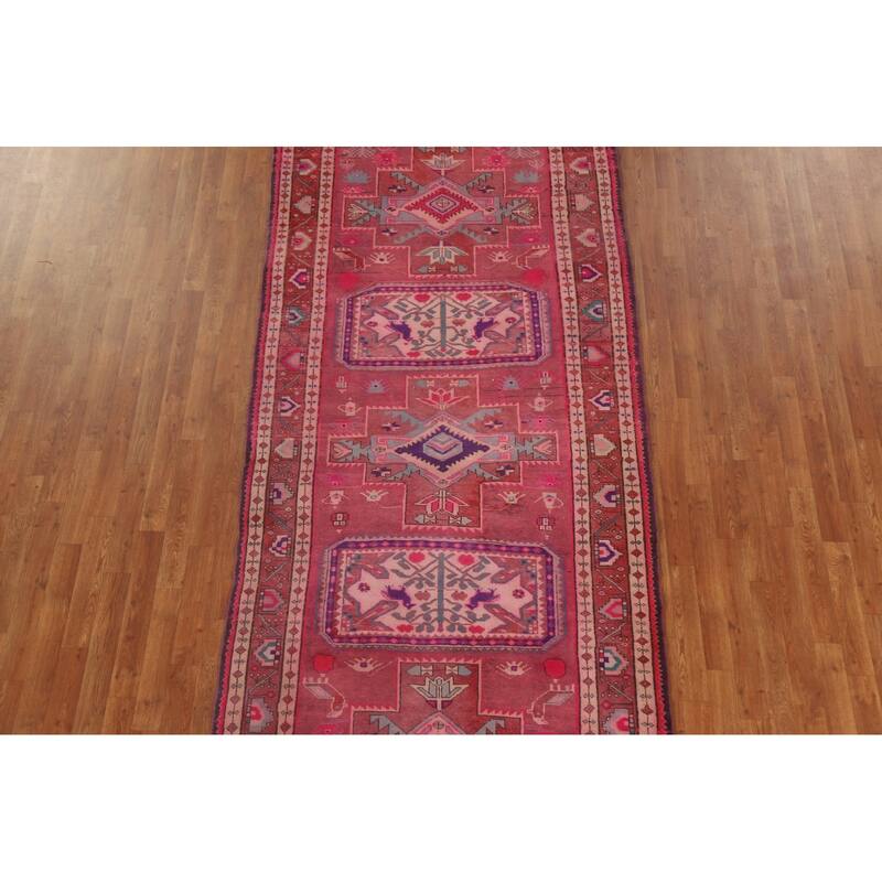 Pink Vintage Ardebil Persian Runner Rug Hand-knotted Wool Carpet - 4'6" x 10'11"