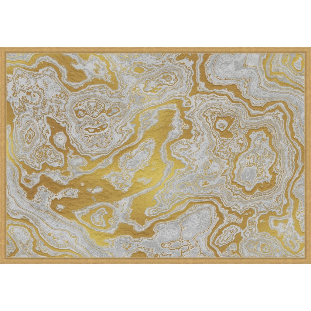 White and Yellow Marble Swirl I by Amini54 Framed Canvas Wall Art Print