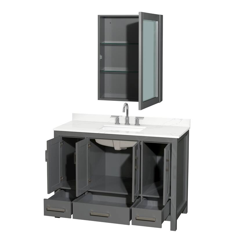 Sheffield 48-inch Single Vanity, 3 Hole Quartz Top, Med Cabinet