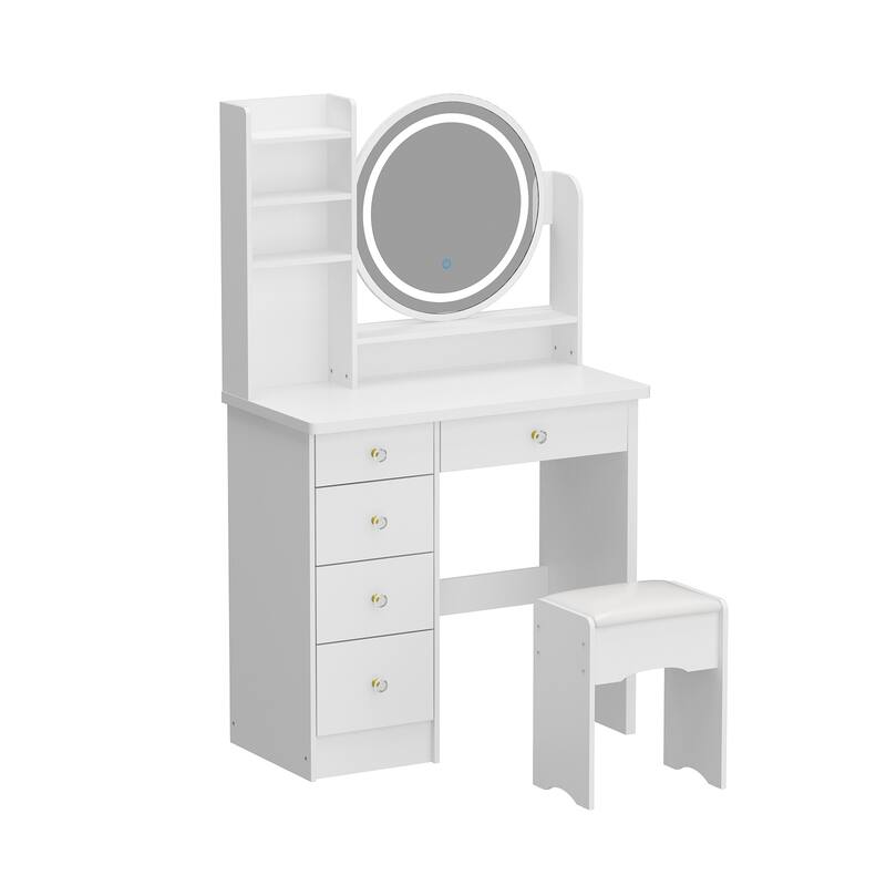 Timechee 31.5" Wide Makeup Vanity Set with Stool, Mirror,3 Color Light - 31.5"W