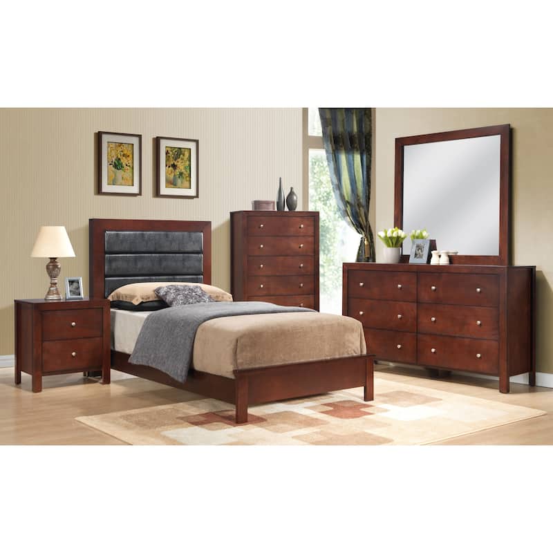 Roomfitters Upholstered Platform Bed Frame with Horizontal Channel Padded Headboard, No Box Spring Needed