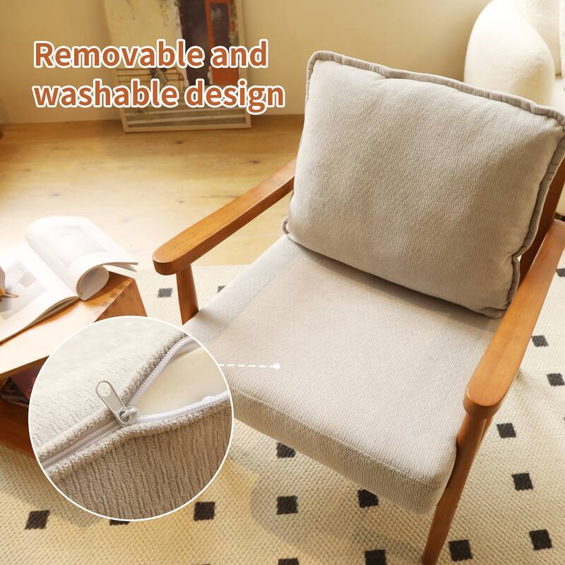 Accent Chair with Solid Wood Frame, Living Room Chair with Soft Fabric Cushion, Cozy Bedroom Chair, Comfy Armless Reading Chair