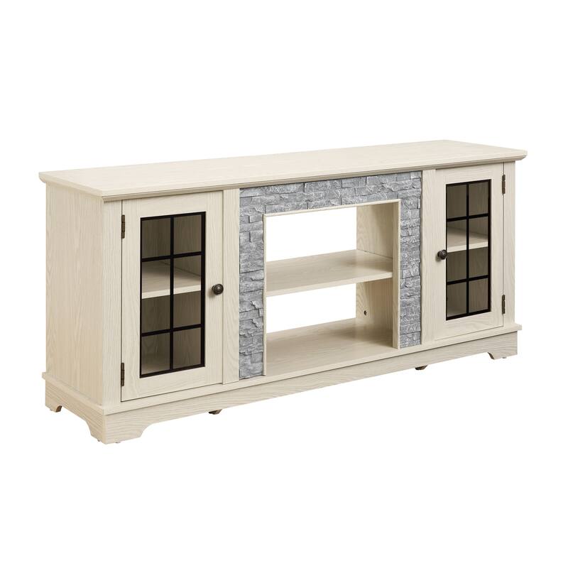 Classic TV Stand Entertainment Center for up to 65" TVs, Faux Stone Media Console Cabinet for Living Room