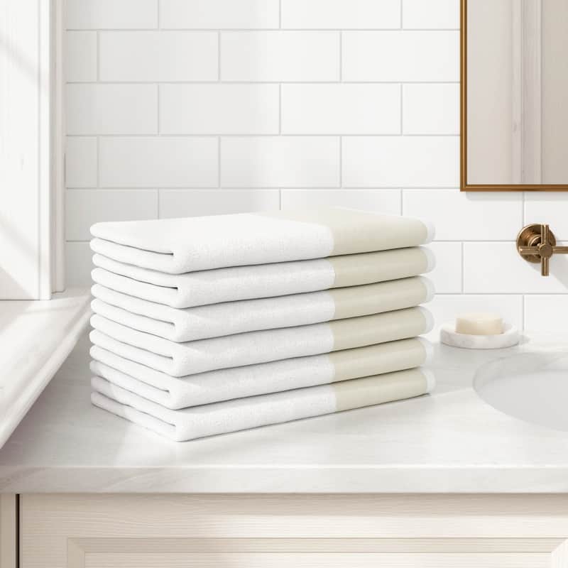Linery & Co. Ultra-Soft Cotton and Linen Like Border Towel Set - White - Hand Towel (Pack of 6)