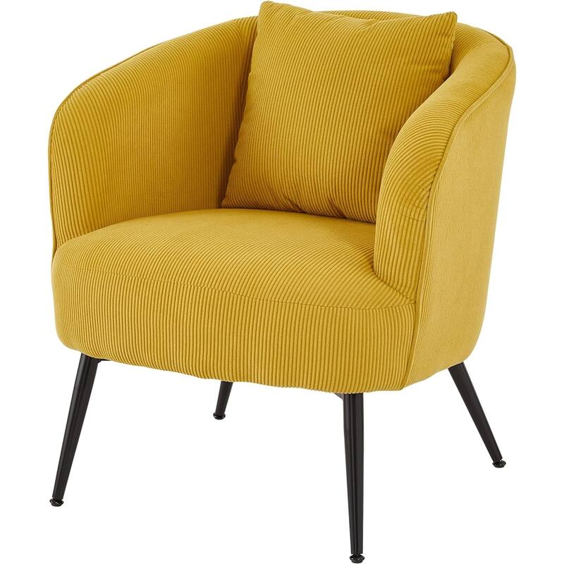 Modern Channel Corduroy Velvet Accent Chair with Black Metal Legs Luxurious Design and Comfortable Seating Ideal