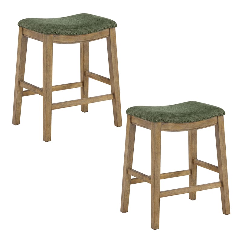 24" Saddle Stool (Set of 2) - Pine / Medium Oak Finish Frame