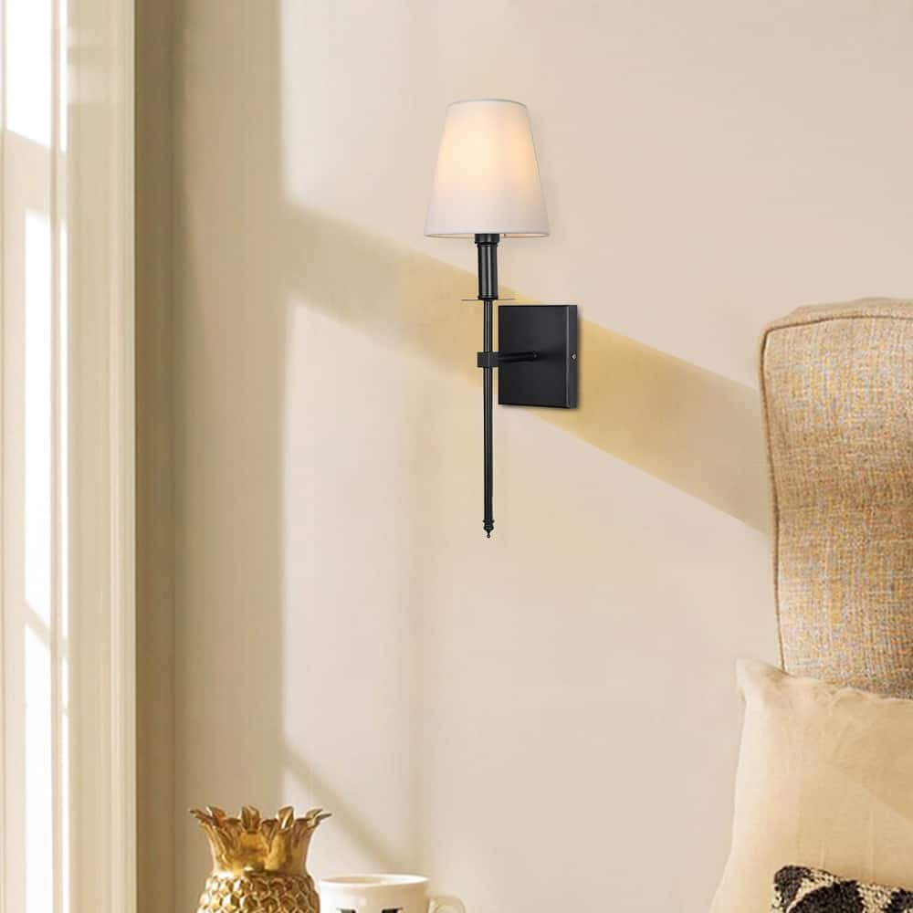1-Light Wall Sconce with White Fabric Shade
