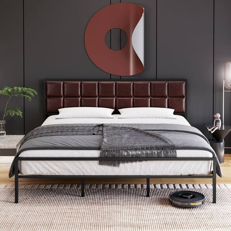 Metal Platform Bed Frame with Headboard & Footboard, 10.8'' Storage, No Box Spring Needed