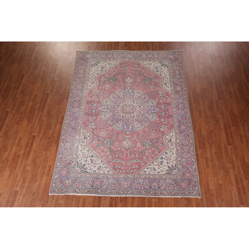 Pink Tabriz Persian Vintage Area Rug Hand-Knotted Wool Carpet - 8'0"x 11'0"